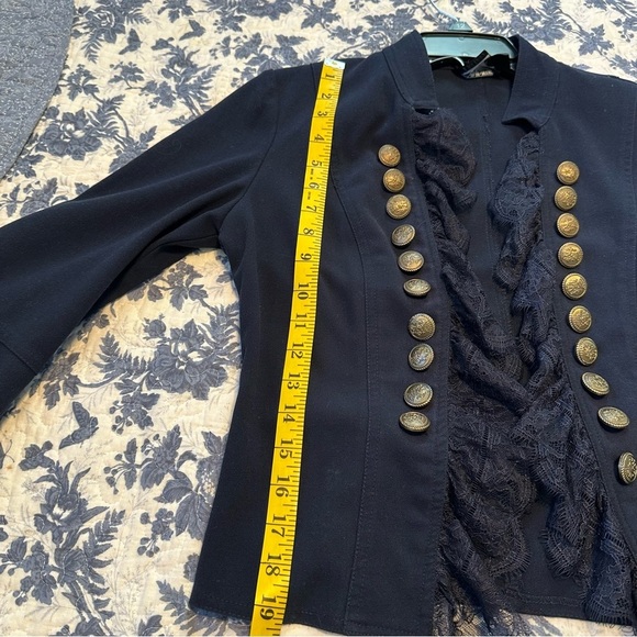 Insight Military Style Open Front Navy Blazer Shoulder Pads Gold Buttons Size 6 - Picture 11 of 12
